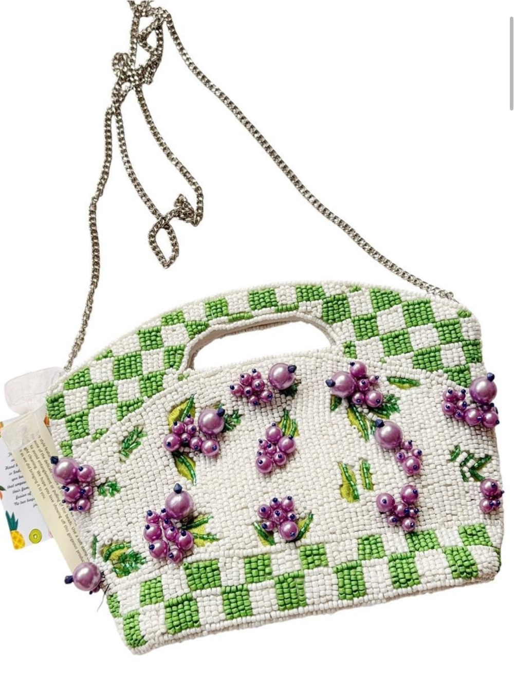 NWT Handcrafted Beaded Statement Bag with 3D Grape Accents